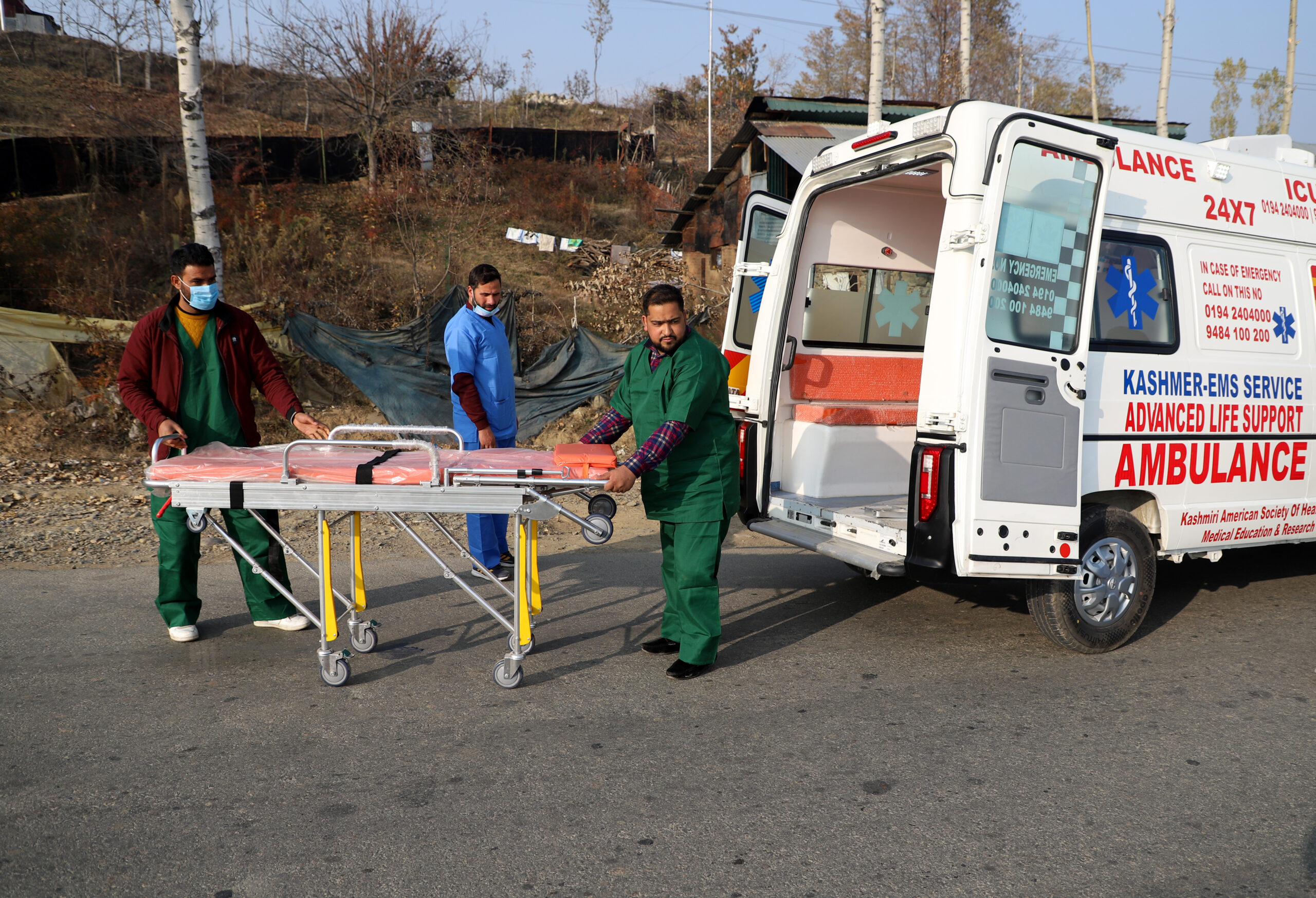 KASHMER ambulance team preparing equipment